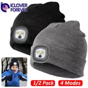 Kids Boys Girls Beanie Hat With Light Winter Warm Rechargeable LED Headlamp Cap