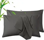 LINENOVA Standard Pillowcase Set of 2, Cooling Rayon from Bamboo Pillow Cases, 2000 TC Ultra Soft & Breathable Envelope Pillow Cover, Moisture-Wicking for Hot Sleepers(Dark Grey, 48 * 74cm)
