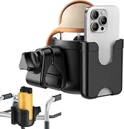 Stroller Drinks Holder - 360-Degree Rotatable Drinking Rack for Pram - Stroller Bottle Holder with Phone Mount for Pram, Wheelchairs