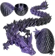 3D Printed Dragon Eggs Easter Eggs Dragon Eggs with Dragon Inside Easter Basket Essentials Stuffers Prefilled Easter Egg Filled with Toy Articulated Crystal Dragon Fidget Toy (A- Black Purple)