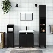 Bathroom Cabinet Black 58x33x60 cm with Engineered Wood Structure and Stable Iron Legs, Modern Vanities Console for Bathroom Organization