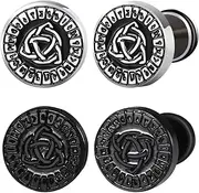 [Rofusn] Viking Fake Gauge Stud Earrings: Punk Stainless Steel Nordic Norsemen Trinity Knot Fake Gauge Plug Screw Back Studs for Men Women, 2 Pairs