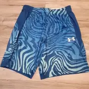 Under Armour Men Large Shorts Loose 10" Baseline Blue Printed Tiger Stripes NEW