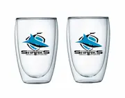 Cronulla Sharks NRL Set of 2 Double Wall Glasses Tea Coffee Spirits