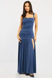 Blue Maxi Dress Front Split - Size 12M, Women's Maxi Dress