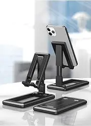 (Black) Foldable Adjustable Universal Desk Stand Holder for Mobile Phone Tablet Portable