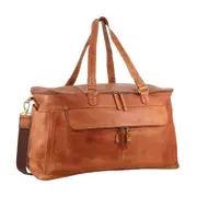 Pierre Cardin Burnished Leather Multi-Compartment Overnight Bag - Cognac