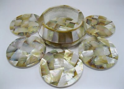 Mother of Pearl Tea Coaster / Drink Coaster / Marble Coffee Coaster 4.5 Inches