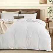 LINENOVA Quilt Cover Set Queen Size - Brushed Microfiber 1200TC Super Soft Duvet Cover Set 3 Pieces with Button Closure, 1 Duvet Cover and 2 Pillowcases(Queen Size, White)