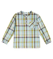 [Bonpoint] Bonpoint Artiste checked cotton and linen shirt Y 6 blue