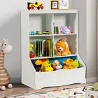 3-tier Kid Toy Storage Organiser Child Bookshelf Cupboard w/4 Compartments White