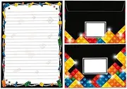 Writing Paper Set Writing Pad Lined with Envelope for Girls Boys Children Adults Unisex Building Blocks Colourful Black (1 Pad A5 with 25 Sheets + 15 Matching Printed Envelopes)