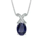 Oval Lab-Created Blue Sapphire and Diamond Accent "X" Pendant in Sterling Silver