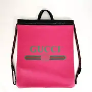 New Gucci Hot Pink Leather Trademark Logo Large Drawstring Bag 494053 8841