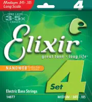 Elixir Strings Electric Bass Strings 4-String Medium Long Scale NANOWEB Coating
