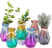 Set of 6 Glass Gradient Multi-colored Vintage Flower Vases, Glass Large Flower Vases for Rustic Home Wedding Centerpieces Dining Table Room Decorations