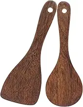 2Pcs Wooden Rice Paddle, Non-Stick Rice Spoons Scooper Rice Serving Spoon Kitchen Cooking Spoons Utensils (Dark Brown, One Size)