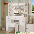 Vanity Set Makeup Dressing Table with Stool 10 LED Lights Mirror Dresser Desk