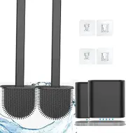 2pcsBathroom Silicone Bristles Toilet Brush with Holder Creative Cleaning Brush Set black