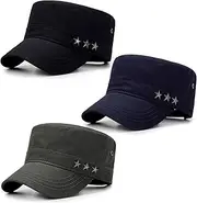 [Whyzsjnclg] Army Hats for Men, 3Pcs Cadet Hat for Men Women Fashion Short Brim Sun Protection Flat Cap with Star for Daily Wear, Outdoor, Travel