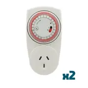 2X Mechanical Timer Heavy Duty Plug In 10A 2400W Max 24Hr Hydroponic