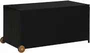 120x65x115 cm Poly Rattan Storage Box, Patio Storage Bench with Cover and Medial Zipper, Garden Storage Box with 2 Wheels for Garden Tools, Throw Pillows, Sports, Black