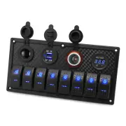 8 Gang Rocker Switch Panel Waterproof Circuit Breaker Boat Marine Voltmeter 12V