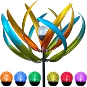 Solar Wind Spinner Multi Color Tulip Glass Ball Outdoor Garden Yard Decoration
