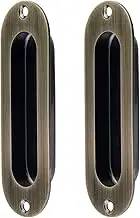 2Pcs Flush Pulls Recessed Handles Metal Hardware Stainless Steel Antique for Barn Sliding Door, Pocket Door, Cabinet, Cupboard (Bronze, 4.7x1.6inch)