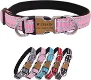 THAIN Reflective Personalized Dog Collar Engraved Custom Buckle- Soft Nylon Pet Collar with Name Plate Engraved Name, Phone Number, Silent,No Noise Adjustable (S, Pink)