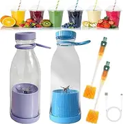 Appreciarel Blender, Portable Blenders, Appreciarel Portable Blender, 2-in-1 blender and bottle, 420ml Smoothie Blenders, With Stainless Steel Blades for Shakes and Smoothies (Purple+Blue)