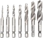 Respicefinem 7Pcs Tap Set with 1/4 Hex Shank Metric Drilling and Tapping Integrated Compound Spiral Notch Kit for Cutting and Drilling Wood Plastic Aluminum Tin Alloy and Other