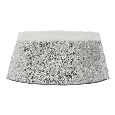 27" Christmas Tree Collar Silver Sequins & Faux Fur by Ashland 10.4" Tall