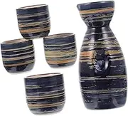 5Pcs Japanese Style Ceramic Wine Dispenser with Assorted Color Cups Fine Workmanship Low Water Absorption Easy to Clean for Tea Parties and Home Decor