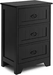 Costway 3 Drawers Nightstand End Table Bedroom Storage Wood Side Bedside (Black)