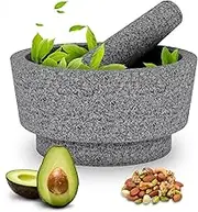 Mortar and Pestle - Unpolished Granite Bowl Grind Spices, Family Day Avocado Sauce Mortar and Pestle 7.1 Inch 5.5 Cup Molcajete Mexican Mortar Manual Stone Grinder