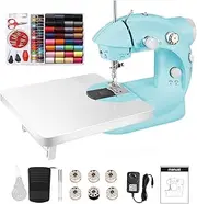 [Wadukud] Sewing Machine Kit, Mini Sewing Machine with Expansion Board and 99pcs Needlework Set, Portable Sewing Machine for Beginners, Household Sewing Machine(Blue)