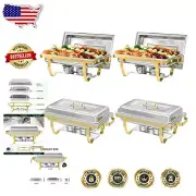 4-Piece Stainless Steel 8QT Chafing Dish Set with Gold Frame for Catering Events