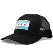 Chicago Flag Hat for Men and Women - Snapback Trucker Baseball Cap (All Black)