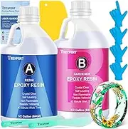 Epoxy Resin Crystal Clear Kit- 1 Gallon /128oz - Casting Resin for Jewellery DIY Art Coating Easy Cast Epoxy, with Sticks/Plastic Spreader/Pairs Gloves/Instructions