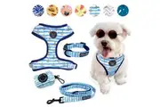 4-PIECE WALKIES BUNDLE [Pipco Pets] - Adjustable Dog Harness + Collar + Lead + Poo Bag Dispenser (Sailor Pup)