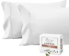 Pure 100% Cotton Pillow Cases Queen Size Set of 2 White, Luxurious 400 Thread Co