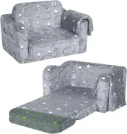 Kids Dinosaur Couch - Foldable Glow-in-the-Dark Toddler Recliner Sofa Bed