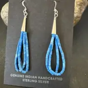 Blue Denim Lapis 2S Heishi Liquid Sterling Silver Dangle Earrings 17874