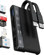 USB C Lightning to SD Card Reader(6 in 1)USB Adapter for iPhone 16 15 14 Chargin