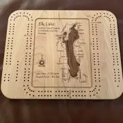 NEW Wooden Cribbage Board Game 12” X 9” - Elk Lake, Michigan - Lake Art