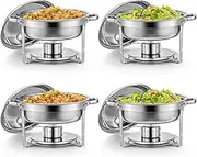 Provecta 4Pack 4.5L Chafing Dish Buffet Set,5QT Round Stainless Steel Chafer for Catering,Upgraded Chafers and Buffet Servers Food Warmers Set for Dinner, Parties, Wedding, Camping