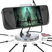 YCBUENO 10 in 1 Docking Station for iPad Pro Steam Deck and ROG,with 4K@60Hz,SD TF 4.0 Reader 100W PD,Audio,USB A,USB C Rotatable Folding Type-C Tablet Stand Holder for iPad,Steam Deck,ROG Ally,Phone