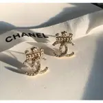 臺灣現貨 💰23300 香奈兒CHANEL 皇冠雙C 耳釘金色