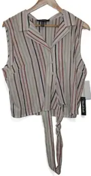 NWT ModCloth Sleeveless Striped Button Down Tie Front Collared Blouse Top Sz XL